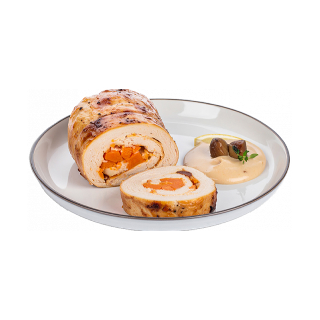 Pollo relleno de boniato y castaña